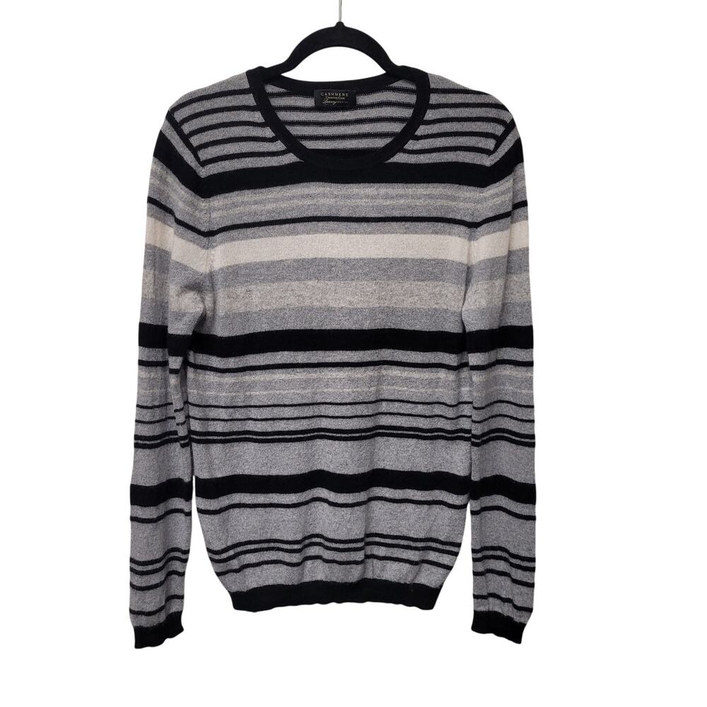 Cashmere Charter Club Luxury Petites Gray Striped Sweater Women's Size PS